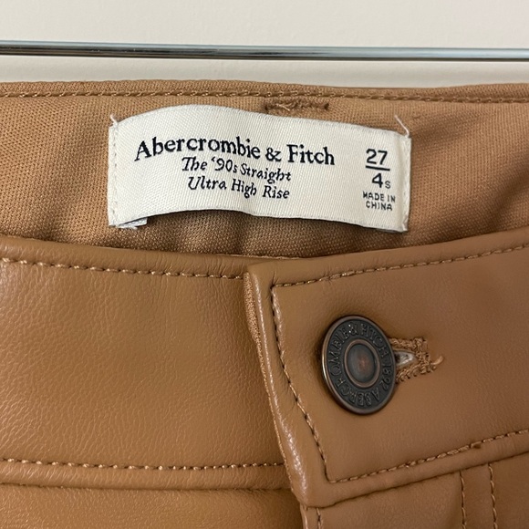 Abercrombie & Fitch Curve Love 27 4 Tan Vegan Leather Pants 90s Straight Ultra - Picture 4 of 10